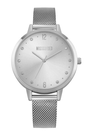 Missguided Silver Mesh Watch With Silver Sunray Dial