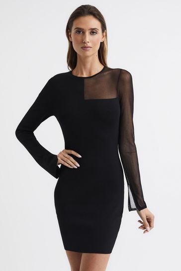 Black sheer hot sale panel dress