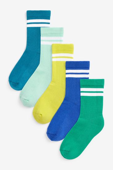 Blue/Green 5 Pack Ribbed Cotton Rich Socks