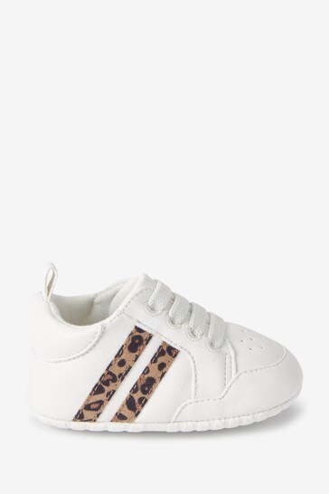 White Animal Print Elastic Lace Baby Trainers (0-18mths)