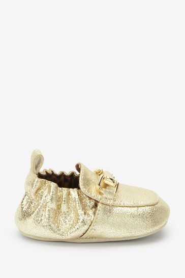 Gold Leather Slip-On Baby Loafers (0-18mths)