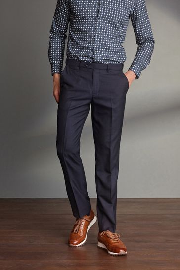 Navy Blue Signature 100% Wool Trousers With Motion Flex Waistband