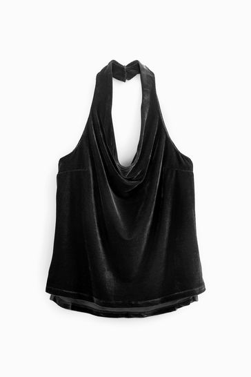 Black velvet halter top discount