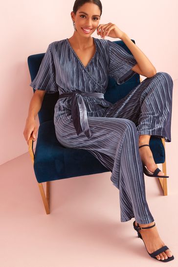 Buy Grey Velvet Plisse Wrap Jumpsuit from Next Luxembourg