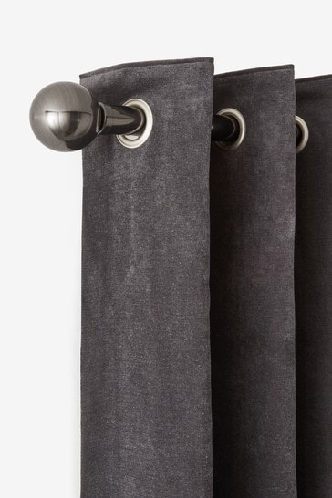 Pewter Grey Ball Finial Fixed 35mm Curtain Pole Kit
