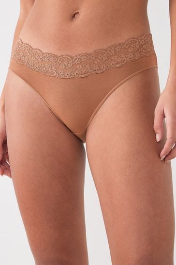 Caramel High Leg Cotton and Lace Knickers 4 Pack