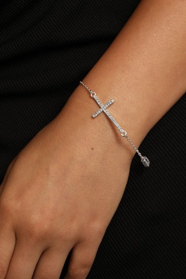 Caramel Jewellery London Silver Tone Cross Charm Crystal Effect Friendship Bracelet