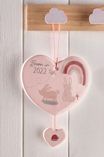White/Pink Baby Girl 2022 Ceramic Hanging Decoration