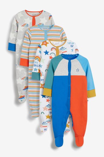 Bright Star And Stripe 4 Pack Sleepsuits (0mths-2yrs)