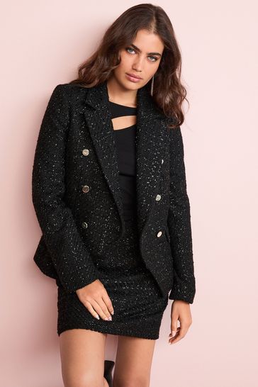 Buy Black Silver Double Breasted Boucle Blazer Jacket from Next Luxembourg