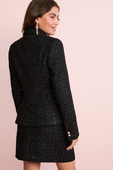 Buy Black Silver Double Breasted Boucl Blazer Jacket from Next