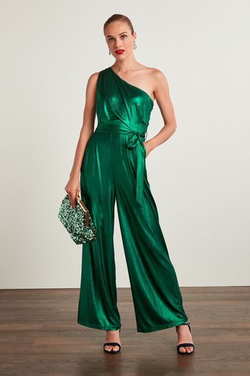 One shoulder green jumpsuit best sale