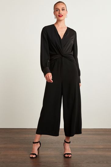 Buy Black Long Sleeve Twist Front Jumpsuit from Next Luxembourg