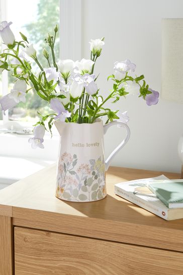 White Floral Ceramic Jug Flower Vase