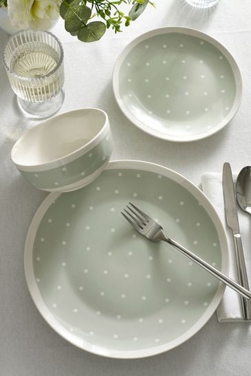 Buy Sage Green Polka Dot Elsie 12 Piece Dinner Set 12 Piece Dinner