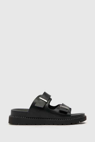 Schuh Tess Black Studded Footbed Sandals