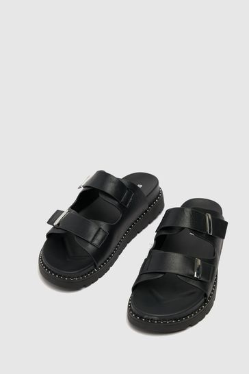 Schuh Tess Black Studded Footbed Sandals