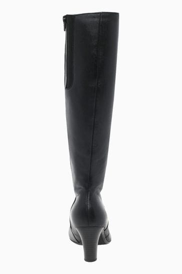 Slim fit black leather knee high boots sale