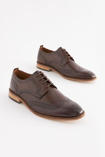 Brown Wide Fit Contrast Sole Leather Brogues