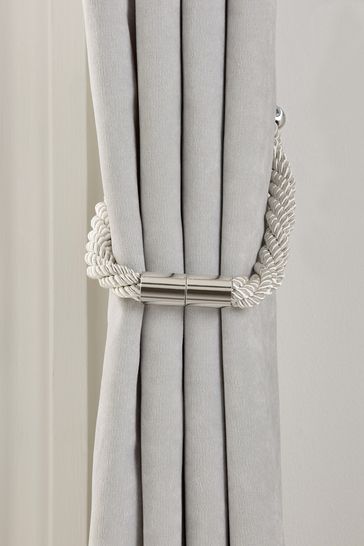 Set of 2 Silver Grey Magnetic Rope Curtain Tie Backs