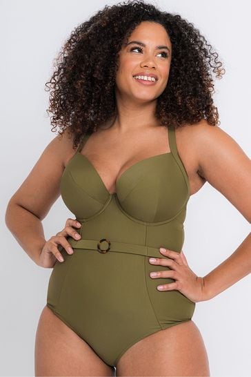 Curvy Kate Olive Green Retro Sun Padded Plunge Swimsuit