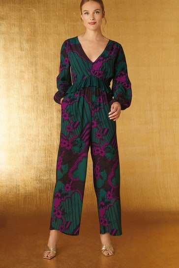 Blue/Purple Print Celia Birtwell Ruffle Jumpsuit