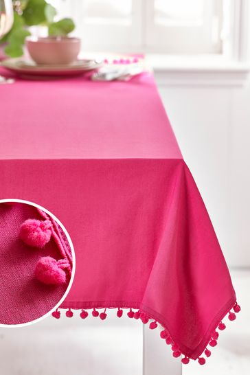 Hot Pink Pom Pom Table Cloth
