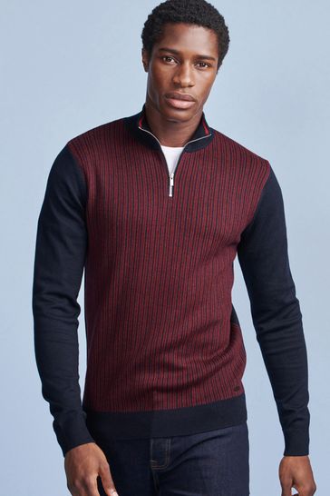 Navy Blue/Burgundy Red Premium Long Sleeved Knitted Polo