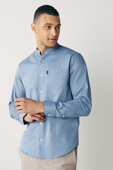Dusky Blue Regular Fit Single Cuff Grandad Collar Shirt