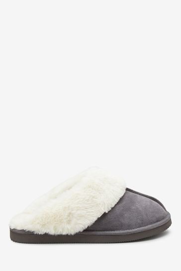 Buy Suede Faux Fur Lined Mule Slippers from Next Ireland