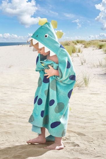 Green Dinosaur Children's Hooded Beach Towel Ages 3-5