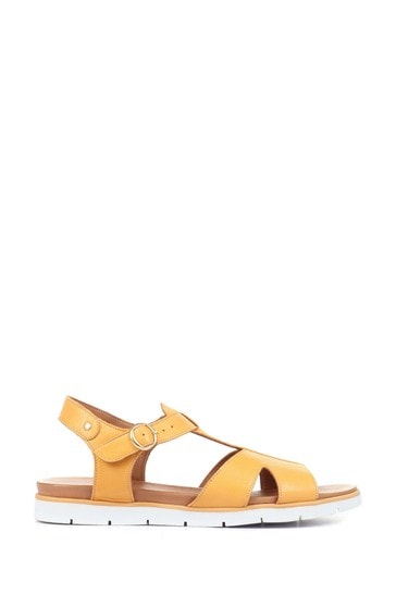 Pavers Yellow Wide Fit Leather T-Bar Sandals