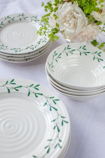 Sophie Conran Set of 4 White Portmeirion Christmas Mistletoe Dinner Plates