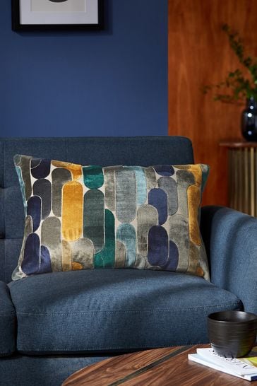 Buy Navy Blue Rectangle Retro Cut Velvet Cushion from Next Luxembourg
