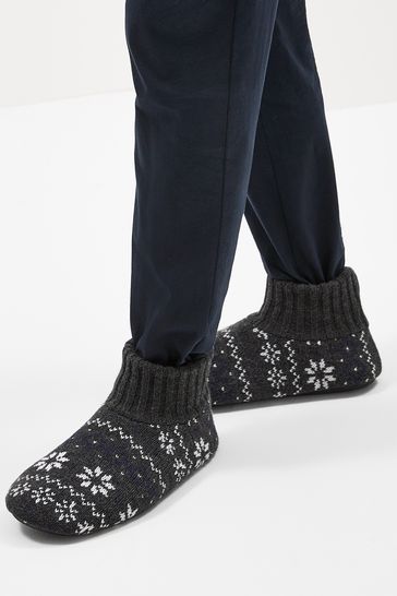 Grey Fair Isle Pattern Next Slipper Socks