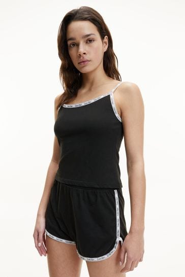 Calvin Klein Womens Black Ore Logo Tape High Waist Runner Shorts