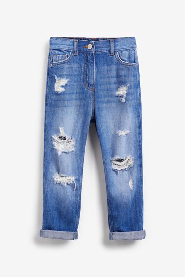 Bright Blue Distressed Mom Jeans 3 16yrs