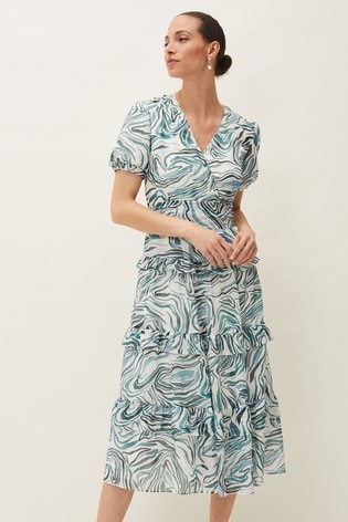 Phase Eight Blue Iona Swirls Print Dress