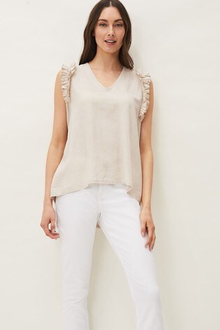 Phase Eight Neutral Syona Frill Linen Cami