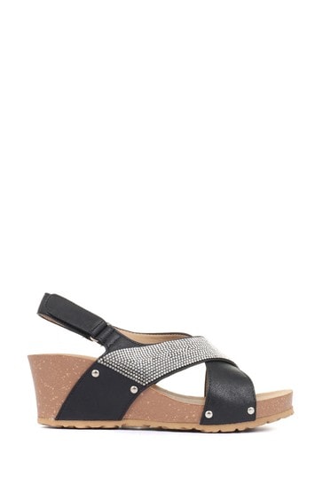 Bellissimo Black Wide Fit Wedge Sandals