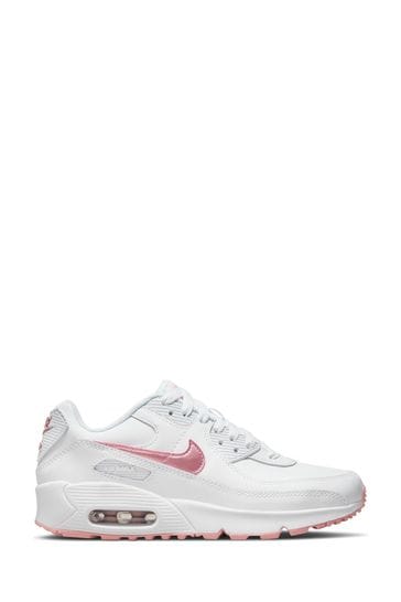 Nike White/Pink Air Max 90 Youth Trainers
