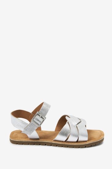 Silver Standard Fit (F) Premium Woven Leather Sandals