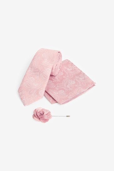 Light Pink Tie Pocket Square And Lapel Pin Set