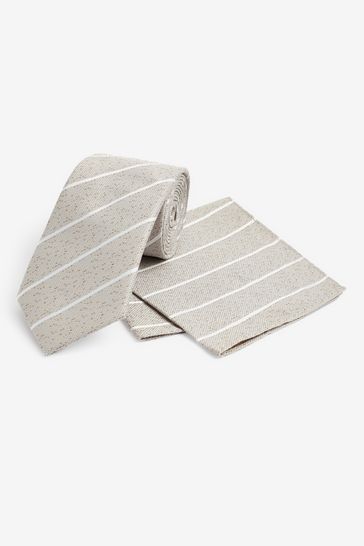 Champagne Natural Stripe Tie And Pocket Square Set
