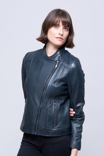 Blue grey leather jacket hotsell