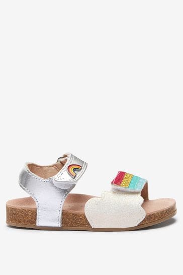 Silver Rainbow Leather Standard Fit (F) Adjustable Strap Corkbed Sandals