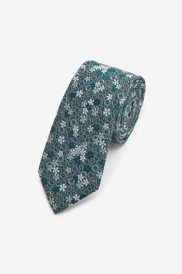 Green Ditsy Floral Slim Pattern Tie