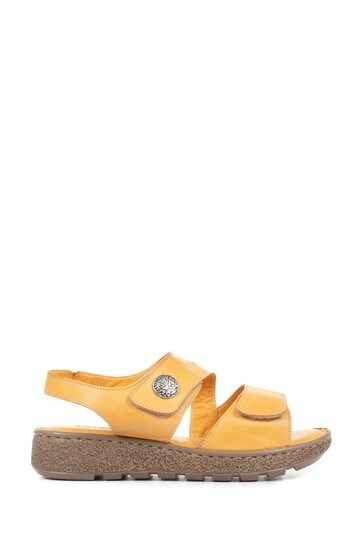 Pavers Yellow Extra Wide EE+ Ladies Leather Sandals
