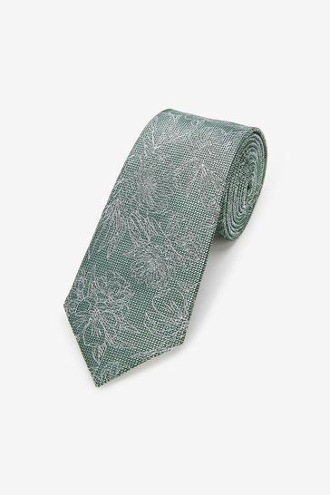 Sage Green Wide Floral Silk Pattern Tie