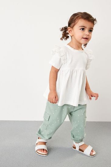 Green/White Spot 2 Piece Short Sleeve Top and Cargo Trousers Set (3mths-7yrs)